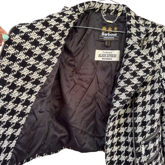 Barbour International Black Streak Houndstooth Jacket Womens Size 6 Wool Blend - Picture 9 of 14